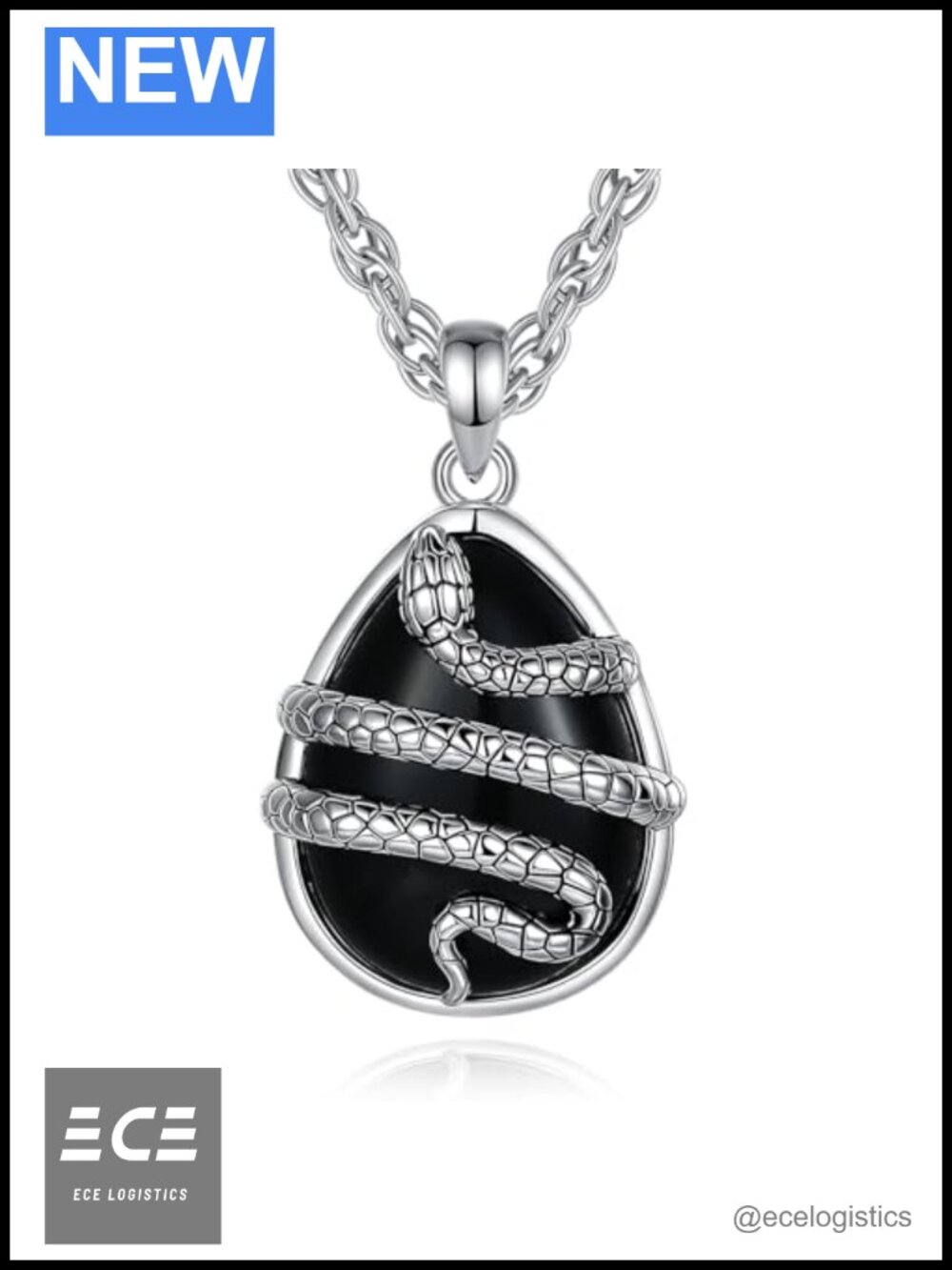 Snake Obsidian Pendant Necklace Silver Plated Copper Healing Crystal Amulet